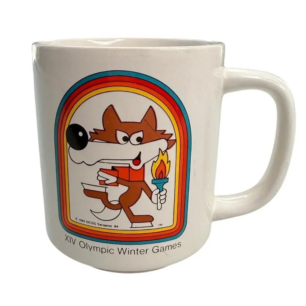 Vintage 1984 Sarajevo Olympics Vucko Wolf Mascot Mug Yugoslavia Winter Games